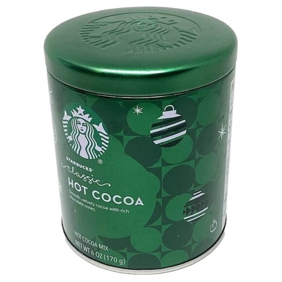Starbucks Classic Hot Cocoa Tin Metal Can Canister EMPTY 6 oz Holiday Green - Picture 2 of 9
